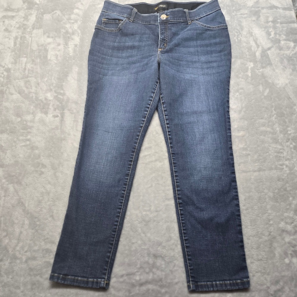Lee Flex Motion Mid Rise Skinny Leg Jeans Womens Size 16W 36x28 Dark Wash Denim